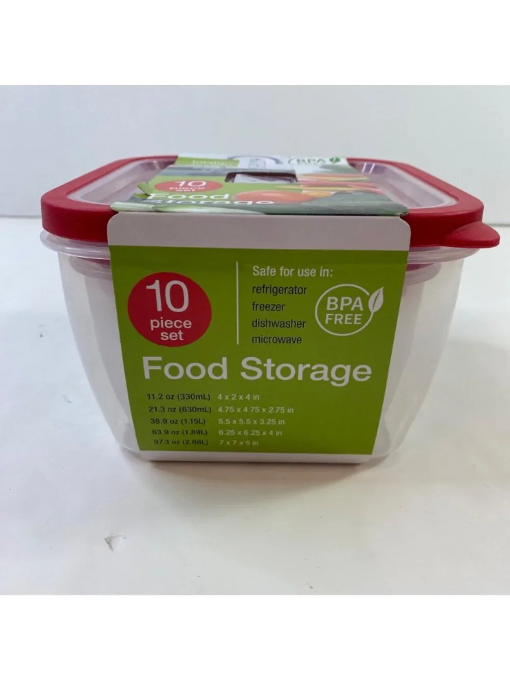 Totally Kitchen 10-Piece BPA Free Food Storage Set With Microwave Vent Red Clear
